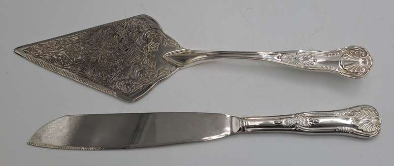 Silver Plated Cake Knife and Server set -Kings Pattern- Boxed