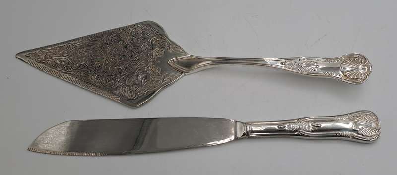 Silver Plated Cake Knife and Server set -Kings Pattern- Boxed