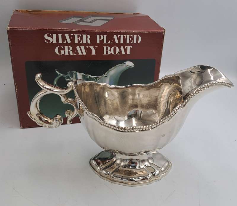 Vintage Silver-Plated Gravy Boat -Boxed