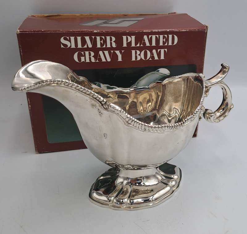 Vintage Silver-Plated Gravy Boat -Boxed