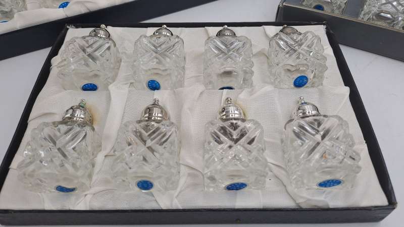 22 pc Glass Salt and Pepper Shakers -Made in Japan -Boxed -USED SEE CONDITION