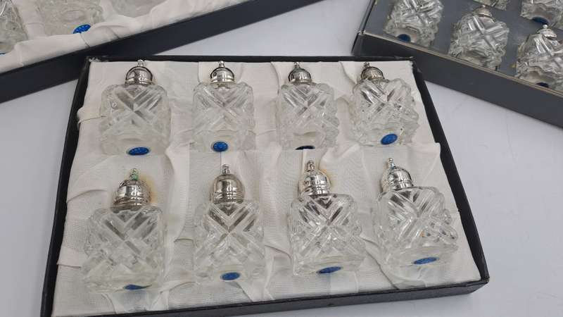22 pc Glass Salt and Pepper Shakers -Made in Japan -Boxed -USED SEE CONDITION