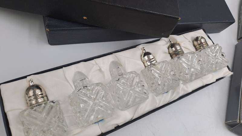 22 pc Glass Salt and Pepper Shakers -Made in Japan -Boxed -USED SEE CONDITION