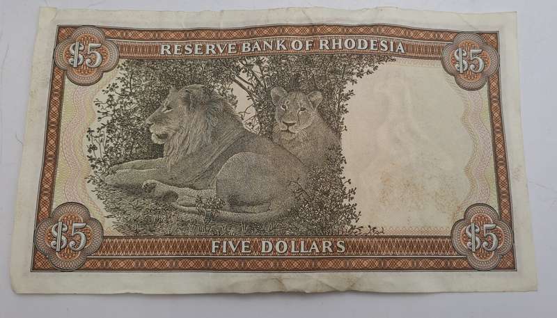 Rhodesia 1979 5 Dollars Circulated - Bird Watermark