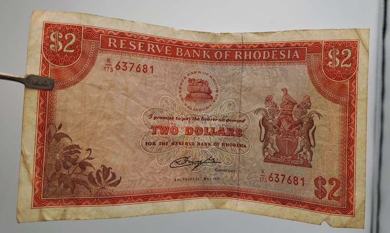 Rhodesia 1979 2 Dollars Circulated - Bird Watermark
