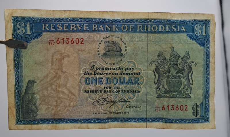 Rhodesia 1979 1 Dollars Circulated - Bird Watermark