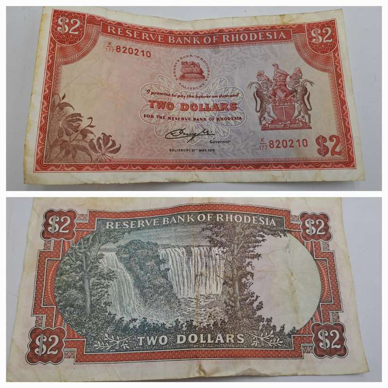 Rhodesia 1979 2 Dollars Circulated - Bird Watermark