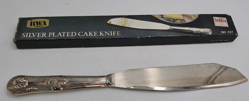 Vintage BWA Silver Plated Cake Knife-Kings Pattern -Boxed