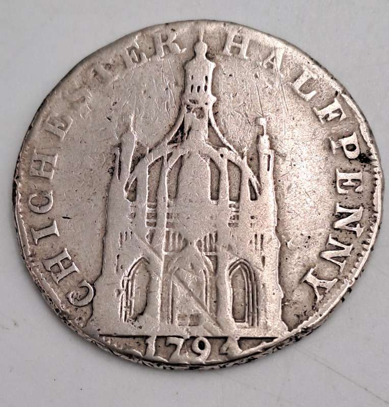 Antique 1794 United Kingdom ½ Penny -Sussex - Chichester / Elizabeth I (231 Year Old Coin)
