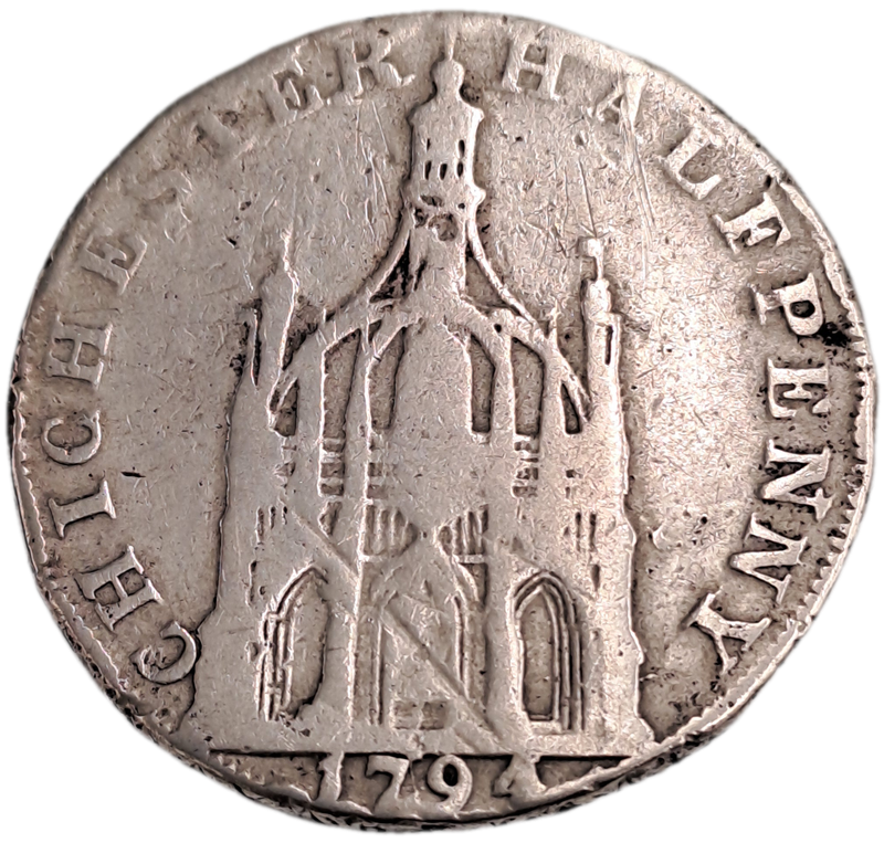 Antique 1794 United Kingdom ½ Penny -Sussex - Chichester / Elizabeth I (231 Year Old Coin)