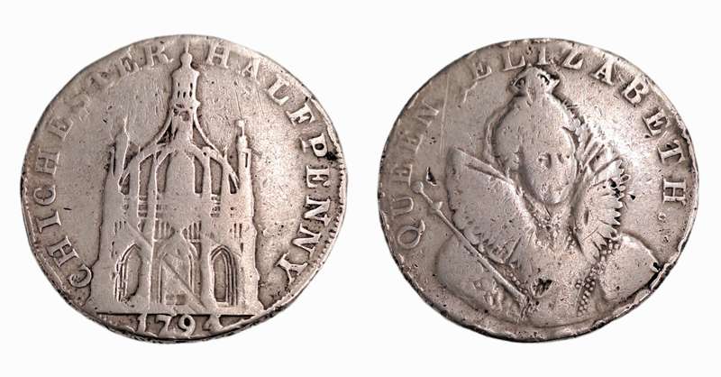 Antique 1794 United Kingdom ½ Penny -Sussex - Chichester / Elizabeth I (231 Year Old Coin)