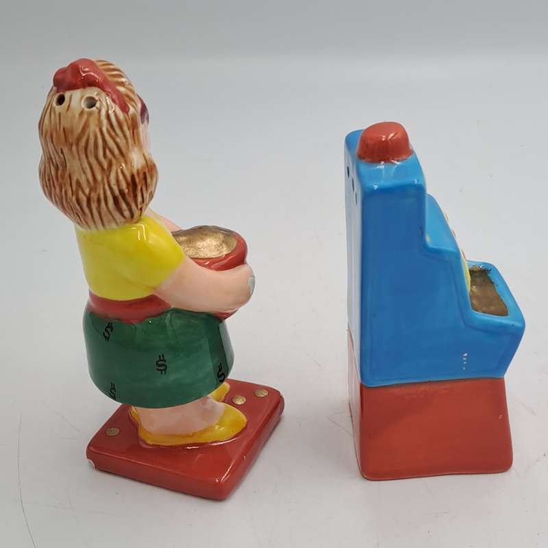 Vintage Omnibus OCI -Woman and Slot Machine Salt and Pepper Shakers -Made in the philippines