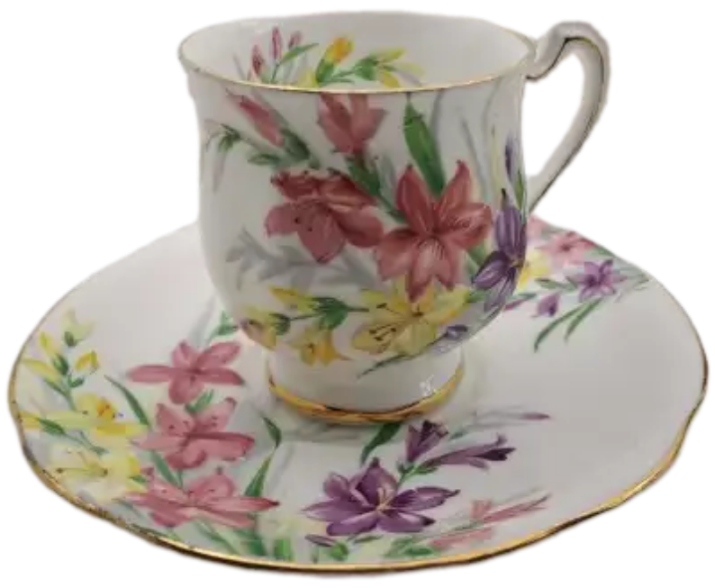 1950`s Royal Standard Garden Glory Demitasse 5 Cups ,6 Saucers (1 Cup chipped and 1 hairline Crack)
