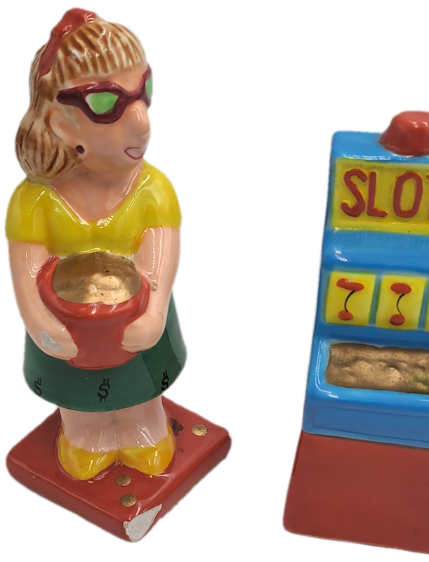 Vintage Omnibus OCI -Woman and Slot Machine Salt and Pepper Shakers -Made in the philippines