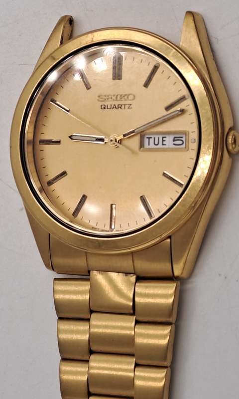 Vintage Pre-Owned Men's Seiko 7N43 Quartz Gold Plated Day-Date watch -Excellent Condition