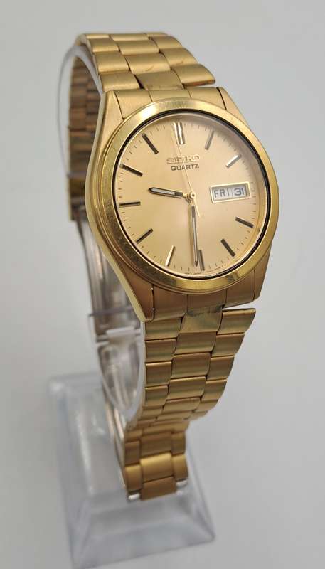 Vintage Pre-Owned Men's Seiko 7N43 Quartz Gold Plated Day-Date watch -Excellent Condition