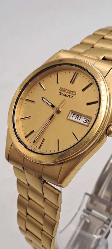 Vintage Pre-Owned Men's Seiko 7N43 Quartz Gold Plated Day-Date watch -Excellent Condition