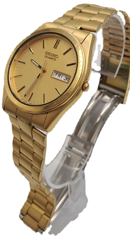 Vintage Pre-Owned Men's Seiko 7N43 Quartz Gold Plated Day-Date watch -Excellent Condition