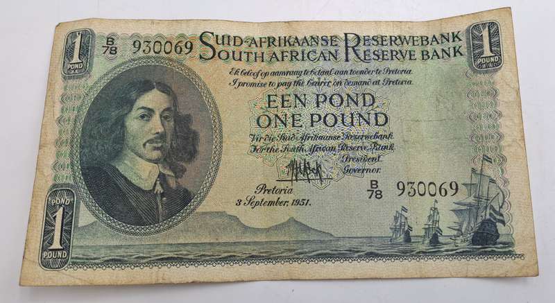 1951 South Africa  1 Pound Note -Afrikaans - English-M.H de Kock