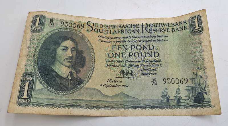 1951 South Africa  1 Pound Note -Afrikaans - English-M.H de Kock