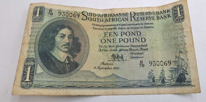 1951 South Africa  1 Pound Note -Afrikaans - English-M.H de Kock