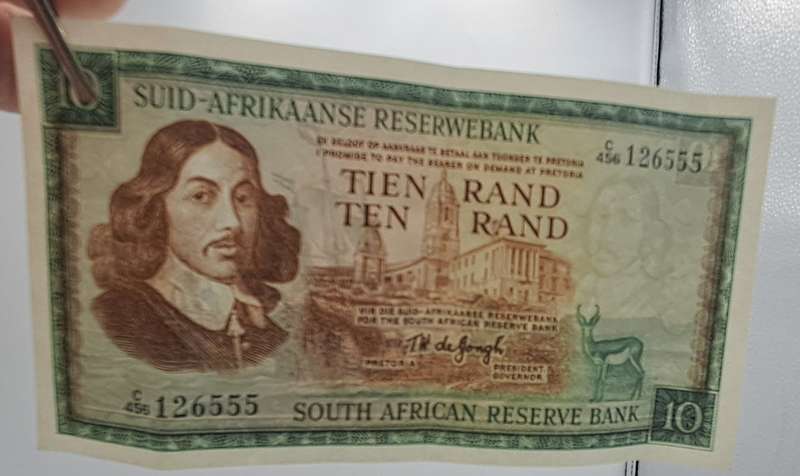 1975-1976 South Africa 10 Rand Note -Afrikaans -English TW de Jongh