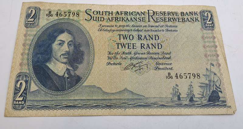 1962 South Africa  2 Rand Note Afrikaans -English -G Rissik