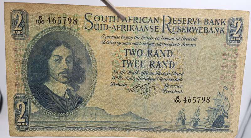 1962 South Africa  2 Rand Note Afrikaans -English -G Rissik