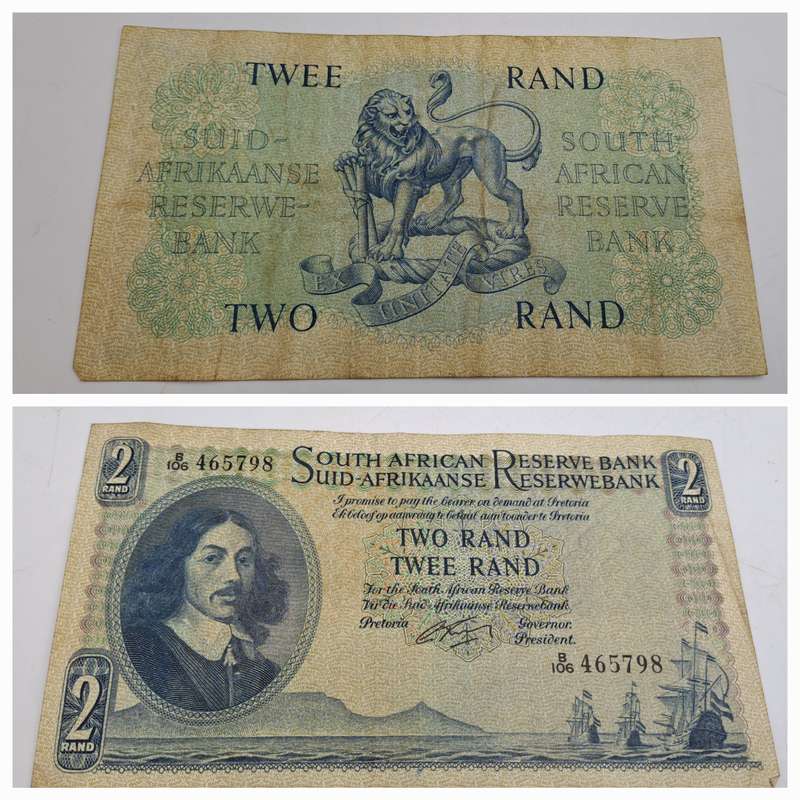 1962 South Africa  2 Rand Note Afrikaans -English -G Rissik