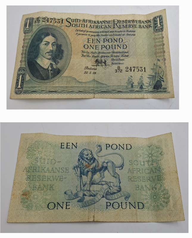 1959 South Africa  1 Pound Note -Afrikaans - English-M.H de Kock
