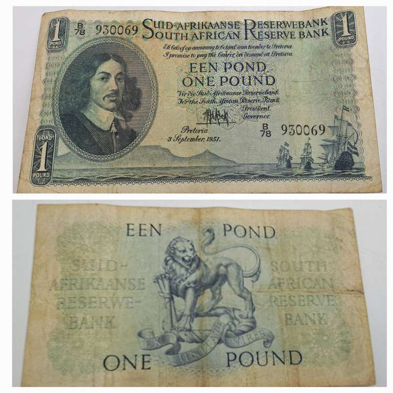 1951 South Africa  1 Pound Note -Afrikaans - English-M.H de Kock