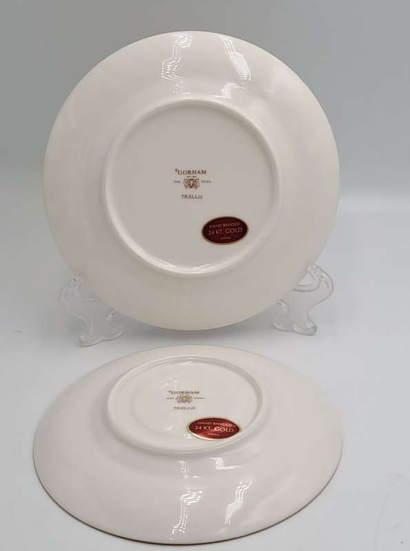 Vintage Gorham TRELLIS Fine China Tea Trio 24kt Gold Hand Banded Japan-Mint -5 Available