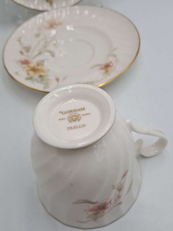 Vintage Gorham TRELLIS Fine China Tea Trio 24kt Gold Hand Banded Japan-Mint -5 Available