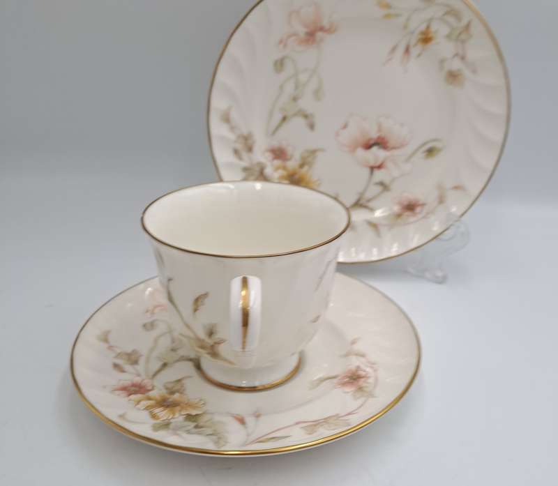 Vintage Gorham TRELLIS Fine China Tea Trio 24kt Gold Hand Banded Japan-Mint -CUP CHIPPED