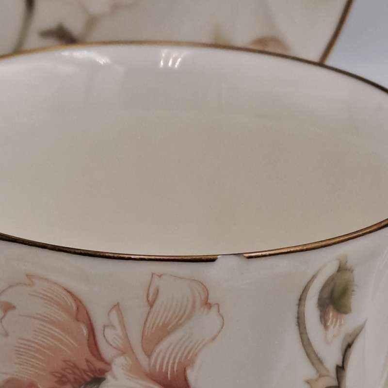 Vintage Gorham TRELLIS Fine China Tea Trio 24kt Gold Hand Banded Japan-Mint -CUP CHIPPED