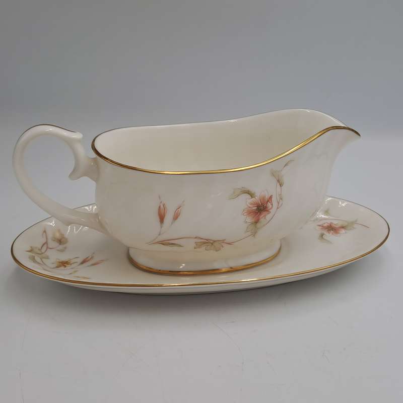Vintage Gorham TRELLIS Fine China Gravy Boat and Saucer 24kt Gold Hand Banded Japan-Mint Condition
