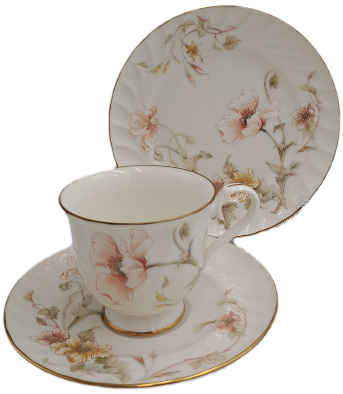 Vintage Gorham TRELLIS Fine China Tea Trio 24kt Gold Hand Banded Japan-Mint -5 Available