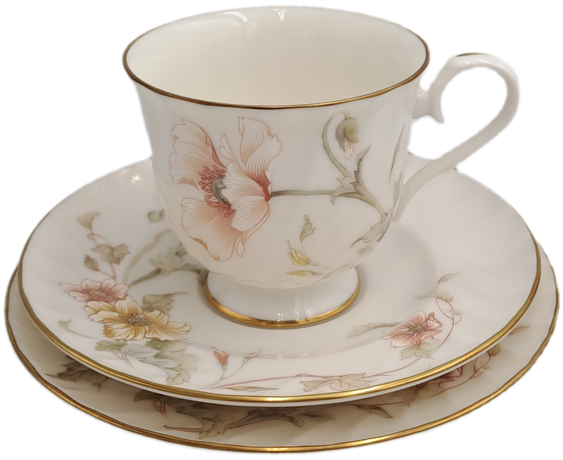 Vintage Gorham TRELLIS Fine China Tea Trio 24kt Gold Hand Banded Japan-Mint -5 Available