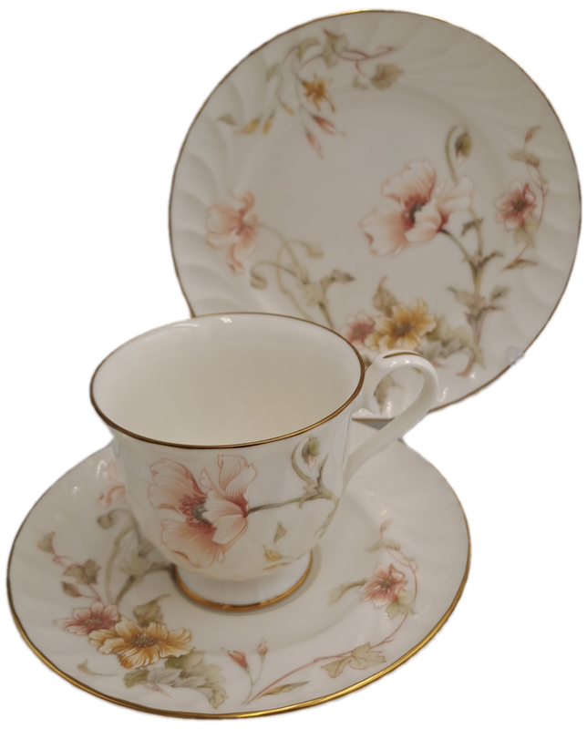 Vintage Gorham TRELLIS Fine China Tea Trio 24kt Gold Hand Banded Japan-Mint -5 Available