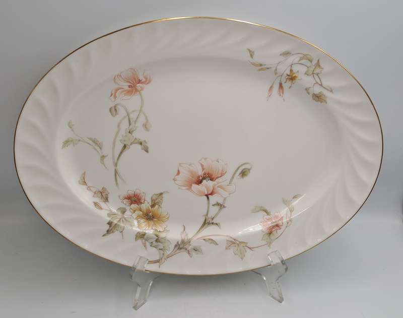 Vintage Gorham TRELLIS Fine China Oval Platter 24kt Gold Hand Banded Japan-Mint Condition-