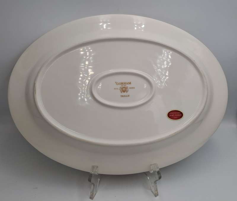 Vintage Gorham TRELLIS Fine China Oval Platter 24kt Gold Hand Banded Japan-Mint Condition-