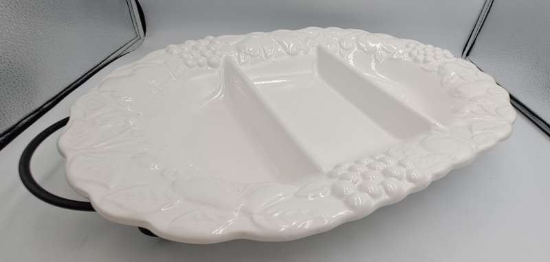 A Large Porcelain Woolworths Oval Serving Platter on Metal Stand Imported from Portugal