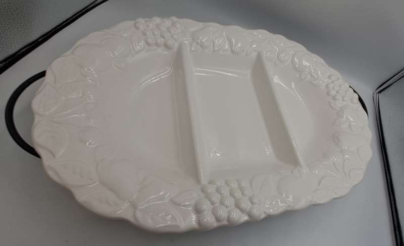 A Large Porcelain Woolworths Oval Serving Platter on Metal Stand Imported from Portugal