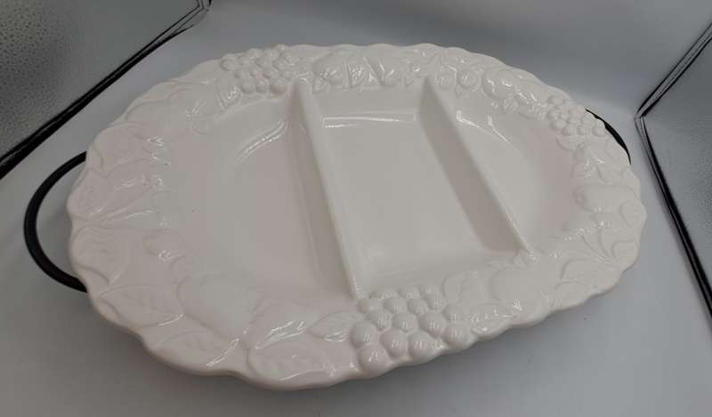 A Large Porcelain Woolworths Oval Serving Platter on Metal Stand Imported from Portugal