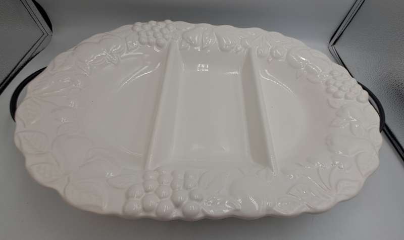 A Large Porcelain Woolworths Oval Serving Platter on Metal Stand Imported from Portugal