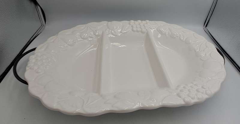 A Large Porcelain Woolworths Oval Serving Platter on Metal Stand Imported from Portugal