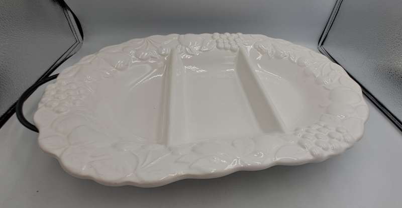 A Large Porcelain Woolworths Oval Serving Platter on Metal Stand Imported from Portugal