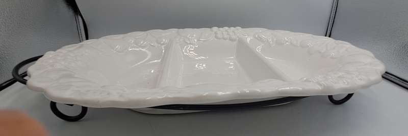 A Large Porcelain Woolworths Oval Serving Platter on Metal Stand Imported from Portugal