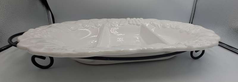 A Large Porcelain Woolworths Oval Serving Platter on Metal Stand Imported from Portugal