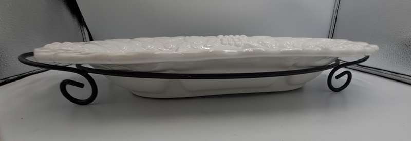 A Large Porcelain Woolworths Oval Serving Platter on Metal Stand Imported from Portugal